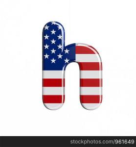 USA letter H - Small 3d american flag font isolated on white background. This alphabet is perfect for creative illustrations related but not limited to American way of life, politics , economics.
