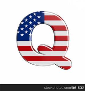 USA letter Q - Capital 3d american flag font isolated on white background. This alphabet is perfect for creative illustrations related but not limited to American way of life, politics , economics.