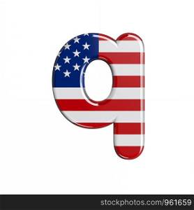 USA letter Q - Small 3d american flag font isolated on white background. This alphabet is perfect for creative illustrations related but not limited to American way of life, politics , economics.