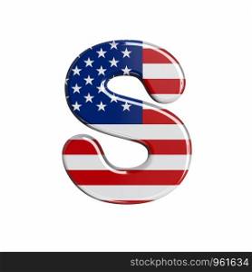 USA letter S - Capital 3d american flag font isolated on white background. This alphabet is perfect for creative illustrations related but not limited to American way of life, politics , economics.