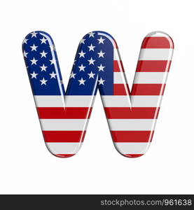 USA letter W - Uppercase 3d american flag font isolated on white background. This alphabet is perfect for creative illustrations related but not limited to American way of life, politics , economics.