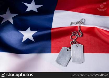 USA Memorial Day concept. American flag and military dog tags. Remember the honor.. USA Memorial Day concept. American flag and military dog tags.