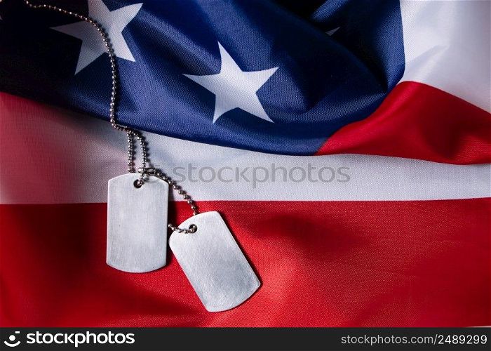 USA Memorial Day concept. American flag and military dog tags. Remember the honor.. USA Memorial Day concept. American flag and military dog tags.