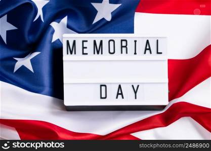USA Memorial Day concept. American flag and text on a white background. Celebration of national holiday.. USA Memorial Day concept. American flag and text on white background. Celebration of national holiday.