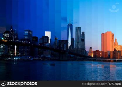 USA. New York. As night turns into day over Manhattan. Fantastic Collage. Morning over Manhattan. Fantastic Collage