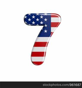 USA number 7 - 3d american flag digit isolated on white background. This alphabet is perfect for creative illustrations related but not limited to American way of life, politics , economics.