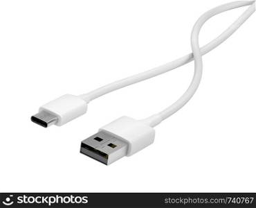 USB-A and USB-C cables, isolated on white background