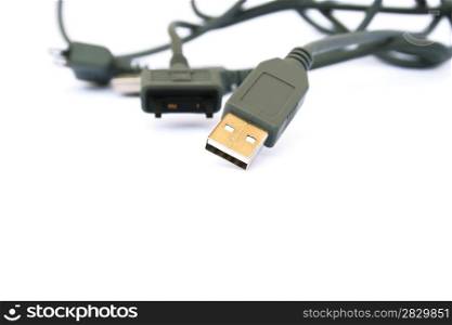 USB cable and plug isolated on white background.