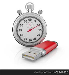 usb drive and a stopwatch on a white background