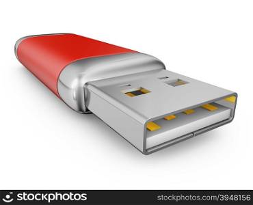 usb drive of red color on a white background