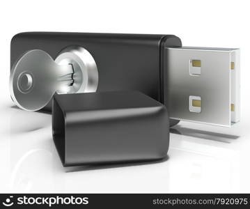 Usb Flash And Key Showing Secure Portable Storage