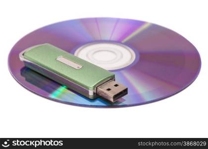 Usb flash memory on disk isolated on white backround
