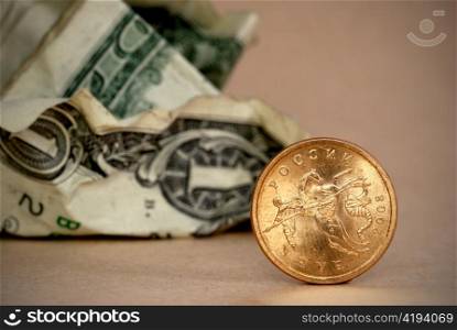 USD banknote and golden coin