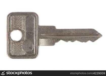 Used metal key isolated on a white background.