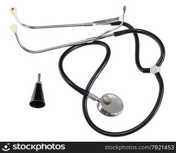used modern stethoscope isolated on white background