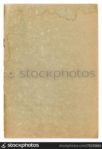 Used paper page texture with stains and worn edges. Vintage cardboard background