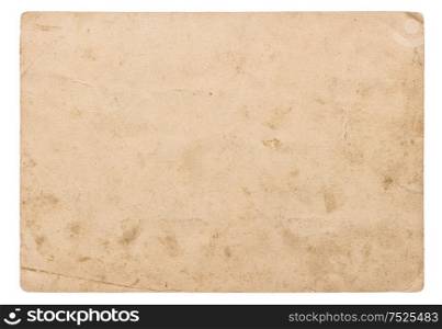 Used paper sheet isolated on white background. Vintage torn cardboard