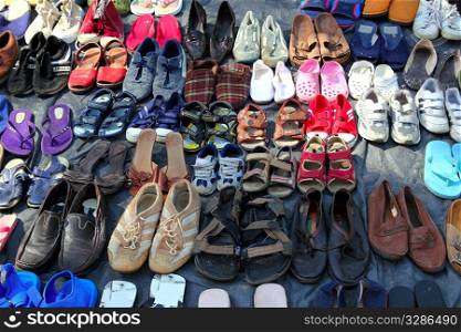 used shoes market pattern rows second hand old garage sell