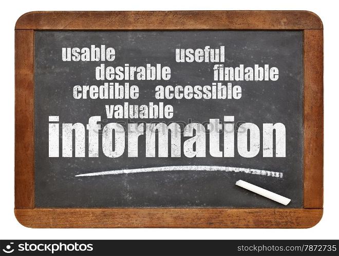 user experience concept - attributes of information important for usability and user experience on a blackboard