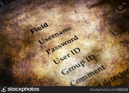 Username and password grunge concept