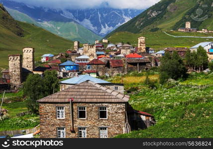 Ushguli village. Caucasus, Upper Svaneti - UNESCO World Heritage Site. Georgia.