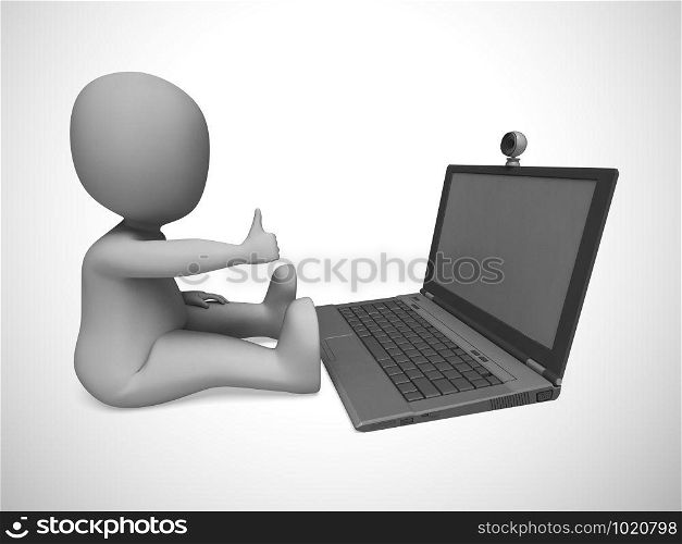 Using a webcam to have a conversation or webcast over the internet. Online video chat and networking - 3d illustration