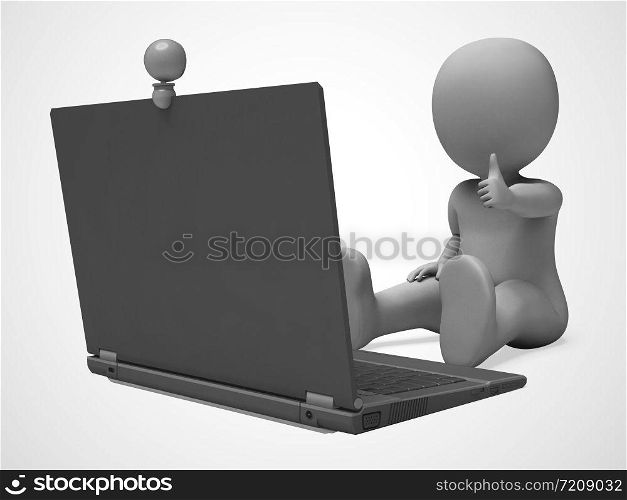 Using a webcam to have a conversation or webcast over the internet. Online video chat and networking - 3d illustration