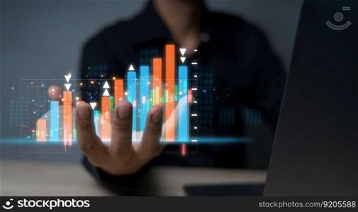 Using financial graphs and stock market reports, businesspersons analyze growth charts, determine global business strategies, and formulate business plans