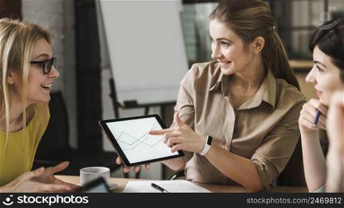 using tablet during meeting indoors
