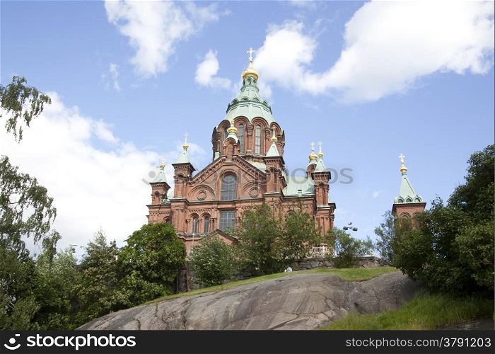 uspenski cathedral in the finnish capital helsinki with blue sky