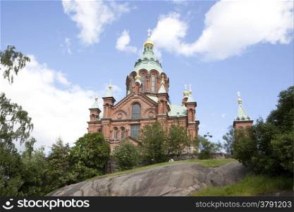 uspenski cathedral in the finnish capital helsinki with blue sky