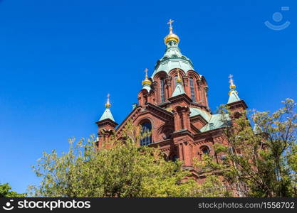 Uspenski Orthodox Cathedral in Helsinki in a beautiful summer day, Finland