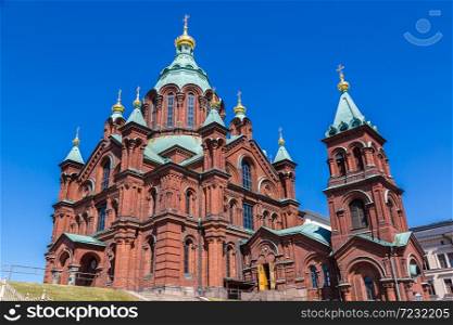 Uspenski Orthodox Cathedral in Helsinki in a beautiful summer day, Finland