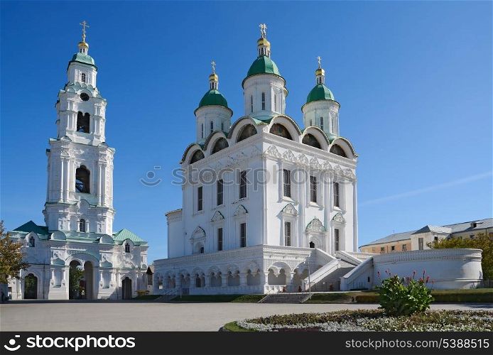 Uspensky Cathedral and Bell Tower of the Kremlin in Astrakhan, Russia