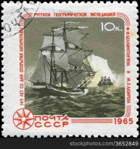 USSR - CIRCA 1965: A stamp printed in USSR, shows 145 years since the discovery of Antarctica, circa 1965