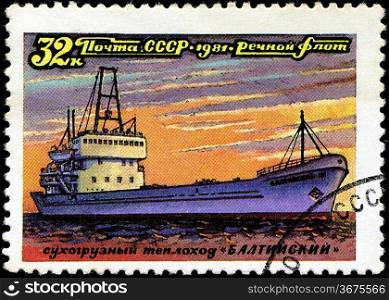 USSR - CIRCA 1981: A stamp printed in USSR (Russia) shows a ship with the inscription &acute;Baltysky (freighter)&acute;, from the series &acute;Russian river fleet&acute;, circa 1981