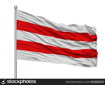 Usti Nad Labem City Flag On Flagpole, Country Czech Republic, Isolated On White Background. Usti Nad Labem City Flag On Flagpole, Czech Republic, Isolated On White Background