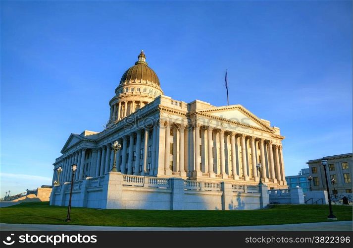 Utah state capitol building in Salt Lake City in the evening