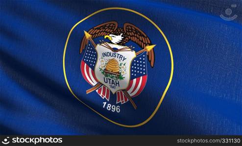 Utah state flag in The United States of America, USA, blowing in the wind isolated. Official patriotic abstract design. 3D rendering illustration of waving sign symbol.
