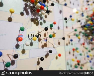 utah state pins on a map