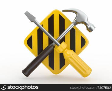 Utility. Tools, screwdriver and hammer on white bsckground. 3d