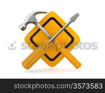 Utility. Tools, screwdriver and hammer on white bsckground. 3d
