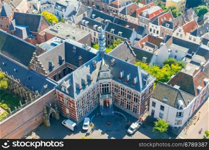 Utrecht. Aerial view of the city.. Aerial view from the observation deck Domtoren of the historic part of the city. Utrecht. Netherlands.