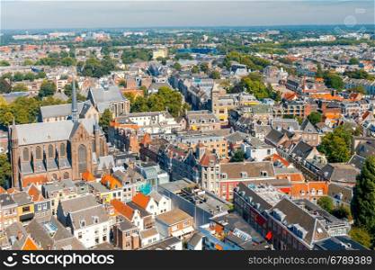 Utrecht. Aerial view of the city.. Aerial view from the observation deck Domtoren of the historic part of the city. Utrecht. Netherlands.