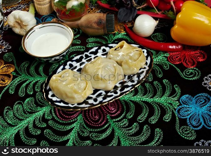 Uzbek national food manti - Central Asian cuisine