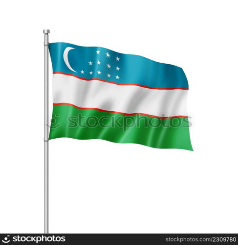 Uzbekistan flag, three dimensional render, isolated on white. Uzbekistan flag isolated on white