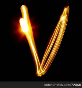 V - Created by light alphabet over black background