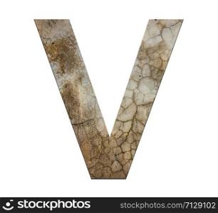 v letter cracked cement texture isolate