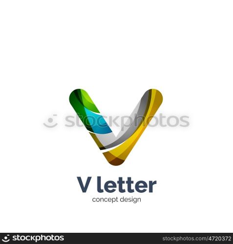 V letter logo, modern abstract geometric elegant design, shiny light effect. Created with flowing waves