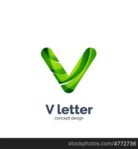 V letter logo, modern abstract geometric elegant design, shiny light effect. Created with flowing waves